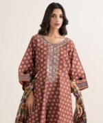 Zari Lawn Embroidered Red 3 Piece Suit