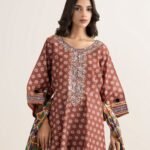 Zari Lawn Embroidered Red 3 Piece Suit