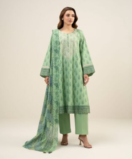 Lawn Embroidered Green 3 Piece Suit