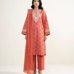 Lawn Embroidered Red 3 Piece Suit