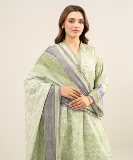 Lawn Embroidered Green 3 Piece Suit