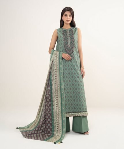 Lawn Embroidered Green 3 Piece Suit