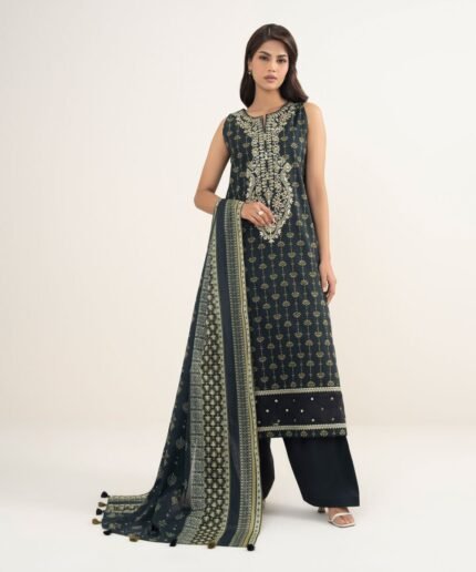 Lawn Embroidered Black 3 Piece Suit