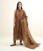 Extra Weft Jacquard Embroidered Brown 3 Piece Suit