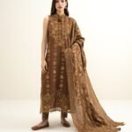 Extra Weft Jacquard Embroidered Brown 3 Piece Suit