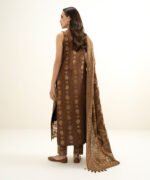 Extra Weft Jacquard Embroidered Brown 3 Piece Suit - Image 3