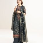 Extra Weft Jacquard Embroidered Black 3 Piece Suit