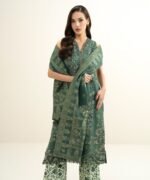 Extra Weft Jacquard Embroidered Green 3 Piece Suit