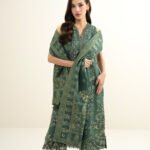 Extra Weft Jacquard Embroidered Green 3 Piece Suit