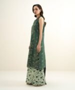 Extra Weft Jacquard Embroidered Green 3 Piece Suit - Image 3