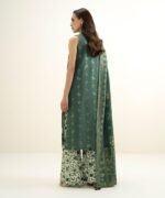 Extra Weft Jacquard Embroidered Green 3 Piece Suit - Image 4