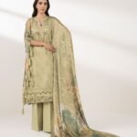Cotton Embroidered Beige 3 Piece Suit