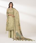 Cotton Embroidered Beige 3 Piece Suit