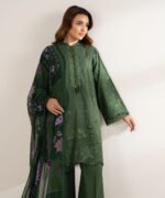 Cotton Embroidered Green 3 Piece Suit