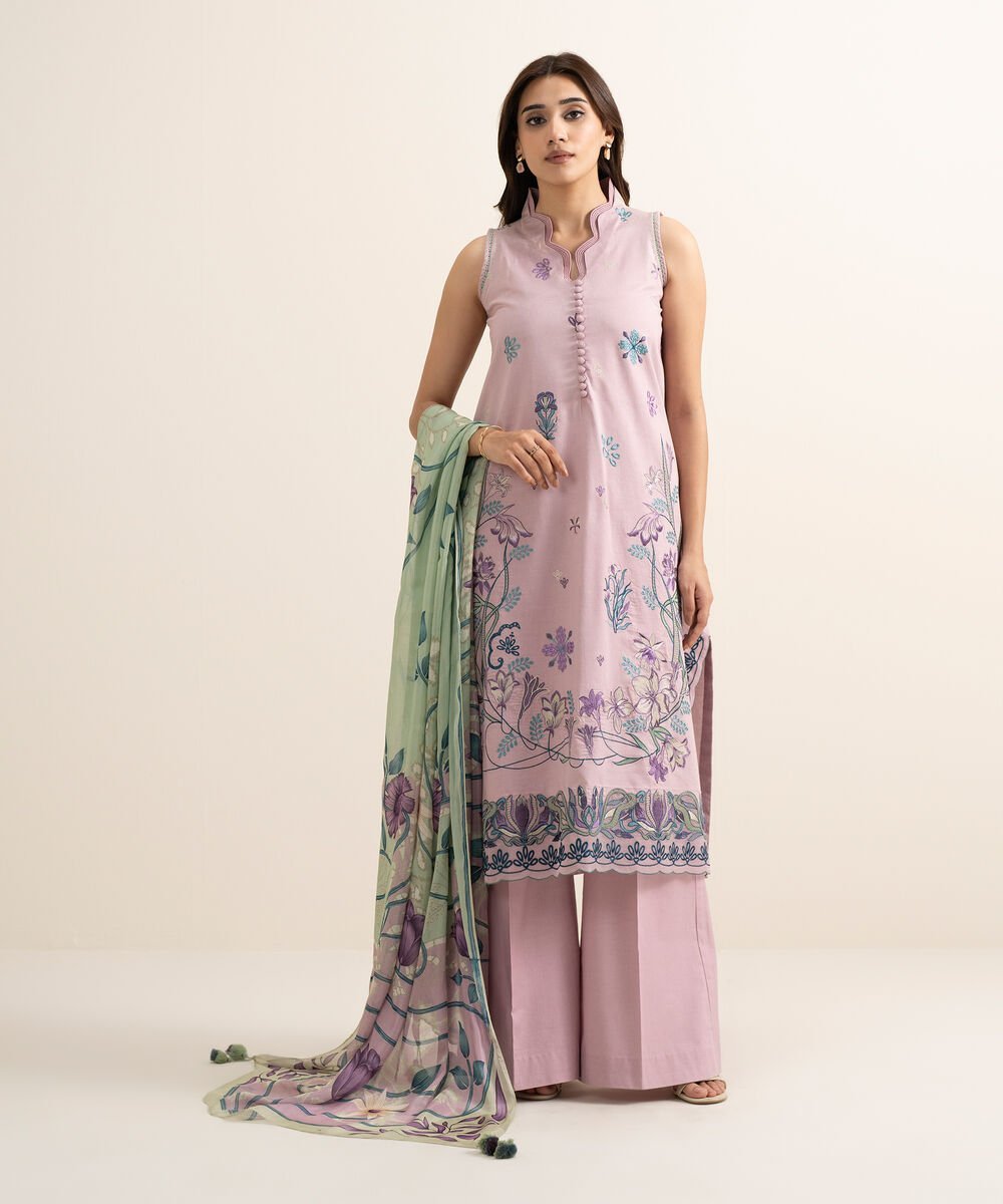 3PESGS26V110_2-1.jpg Textured Lawn Embroidered Pink 3 Piece Suit - Image 1