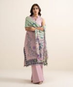 Textured Lawn Embroidered Pink 3 Piece Suit - Image 2