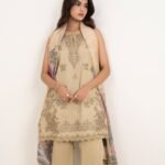 Lawn Beige Embroidered 3 Piece Suit