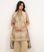 Lawn Beige Embroidered 3 Piece Suit