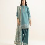 Textured Lawn Embroidered Green 3 Piece Suit