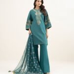 Zari Lawn Embroidered Green 3 Piece Suit