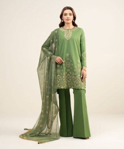 Zari Lawn Embroidered Green 3 Piece Suit