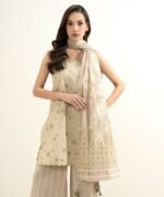 Lawn Embroidered Beige 3 Piece Suit