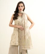 Lawn Embroidered Beige 3 Piece Suit