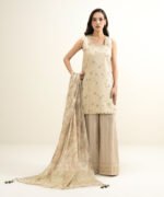 Lawn Embroidered Beige 3 Piece Suit - Image 2