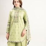 Lawn Embroidered Green 3 Piece Suit