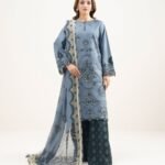 Textured Lawn Embroidered Grey 3 Piece Suit