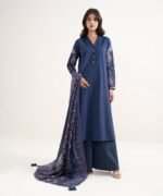 Textured Lawn Blue Embroidered 3 Piece Suit - Image 2