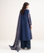Textured Lawn Blue Embroidered 3 Piece Suit - Image 4