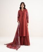 Lawn Red Embroidered 3 Piece Suit - Image 2