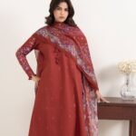Textured Lawn Red Embroidered 3 Piece Suit