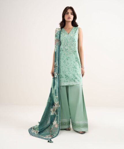 Lawn Green Embroidered 3 Piece Suit