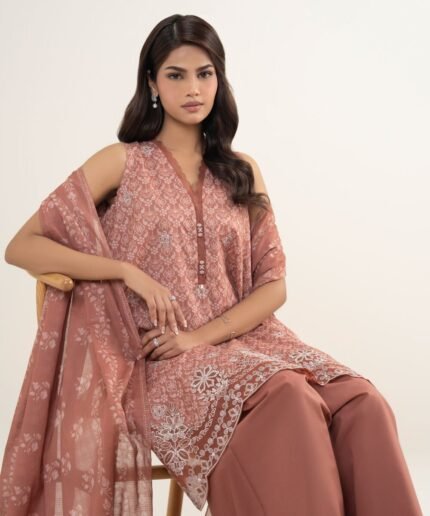 Lawn Embroidered Pink 3 Piece Suit