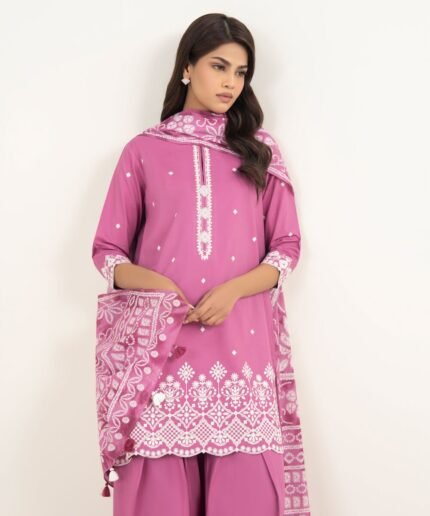 Lawn Embroidered Pink 3 Piece Suit