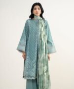 Cotton Jacquard Embroidered Green 3 Piece Suit
