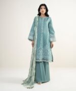 Cotton Jacquard Embroidered Green 3 Piece Suit - Image 2