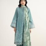 Cotton Jacquard Embroidered Green 3 Piece Suit