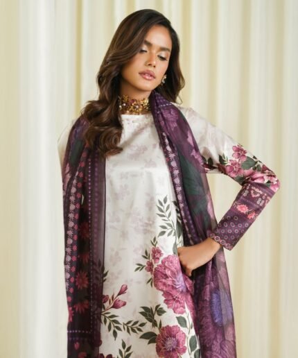 Blended Satin Printed Multi 3 Piece Suit