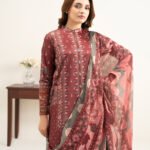 Blended Grip Silk Red Embroidered 3 Piece Suit