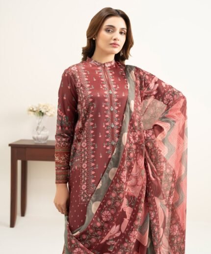 Blended Grip Silk Red Embroidered 3 Piece Suit