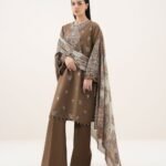 Cotton Embroidered Brown  3 Piece Suit