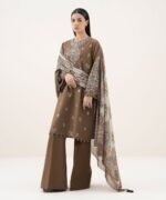 Cotton Embroidered Brown  3 Piece Suit
