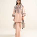 Textured Lawn Embroidered Pink 3 Piece Suit