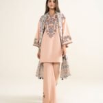 Textured Lawn Embroidered Pink 3 Piece Suit