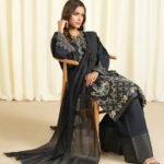 Cotton Jacquard Embroidered Black 3 Piece Suit