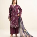 Cotton Jacquard Embroidered Red 3 Piece Suit