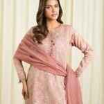 Cotton Jacquard Embroidered Pink 3 Piece Suit